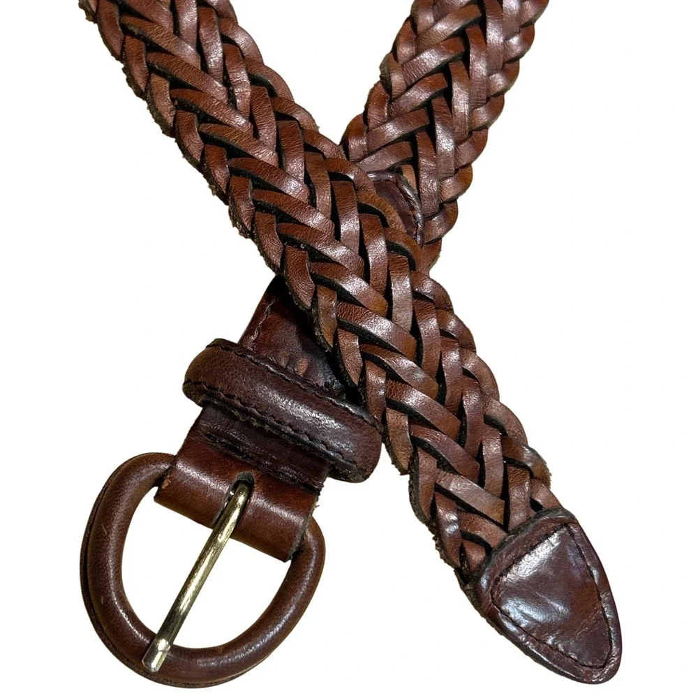 Vintage Brown‎ Braided Woven Leather Belt Size 38 Boho Equestrian
